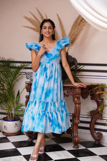 BLUE JEEVA GEORGETTE DRESS