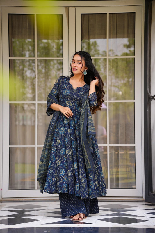 Indigo Reverie Cotton Suit Set