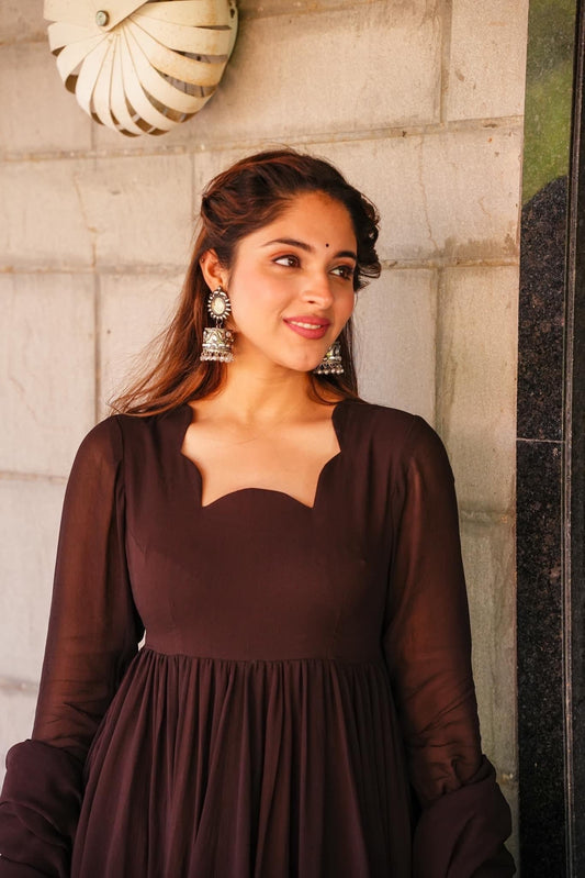 Tahira brown georgette suit set