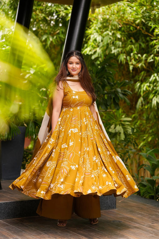 Hazel Mustard Rayon Suit Set