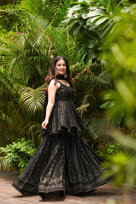 Zunaira Black Geogette Sharara Set