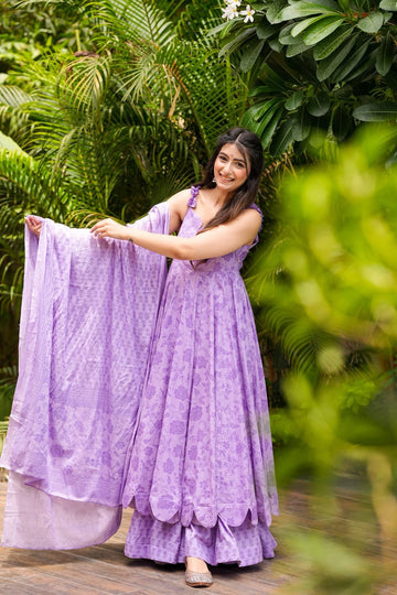 Mauve Velvet Cotton Suit Set