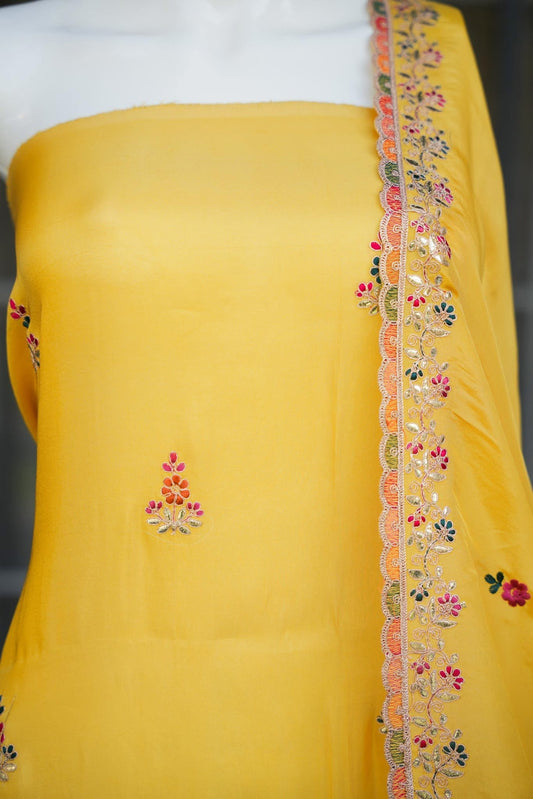 Avani Mustard Unstitched Suit Set