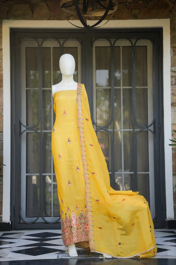 Avani Mustard Unstitched Suit Set