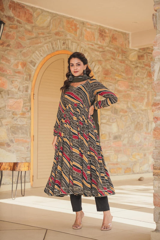 Black Designer Romi Rayon Suit Set with Dupatta