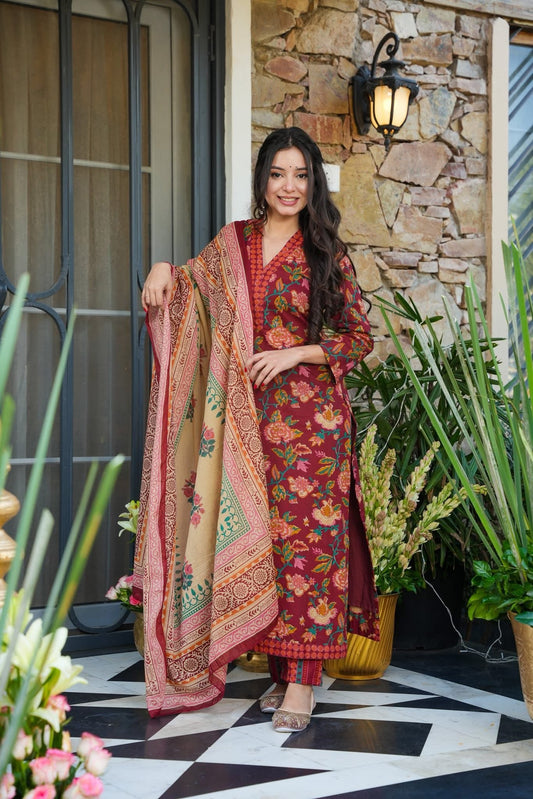 Surkhgul Cotton Straight Kurta Set