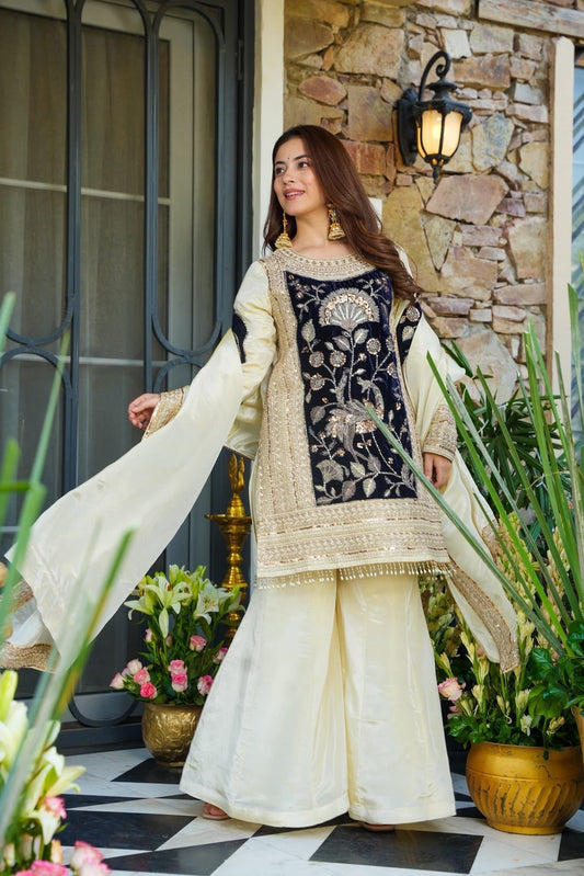 Mizaal Royal Velvet Cosmos Sharara Set
