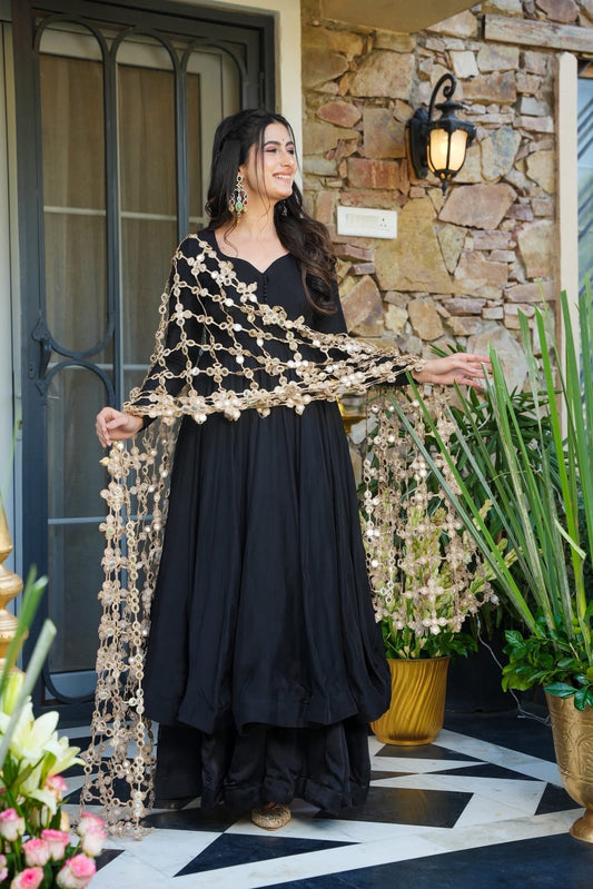 Crepe Mystic Black Anarkali Suit Set