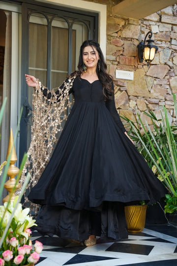 Crepe Mystic Black Anarkali Suit Set