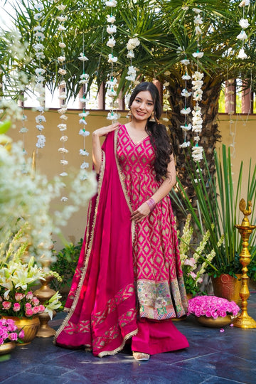 Tifli Pink Banarasi Silk Suit Set