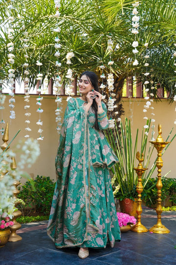 Petalbud Green Sharara Set