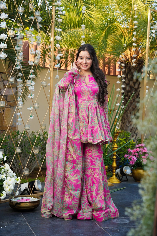 Petaline Pink Cosmos Sharara Set