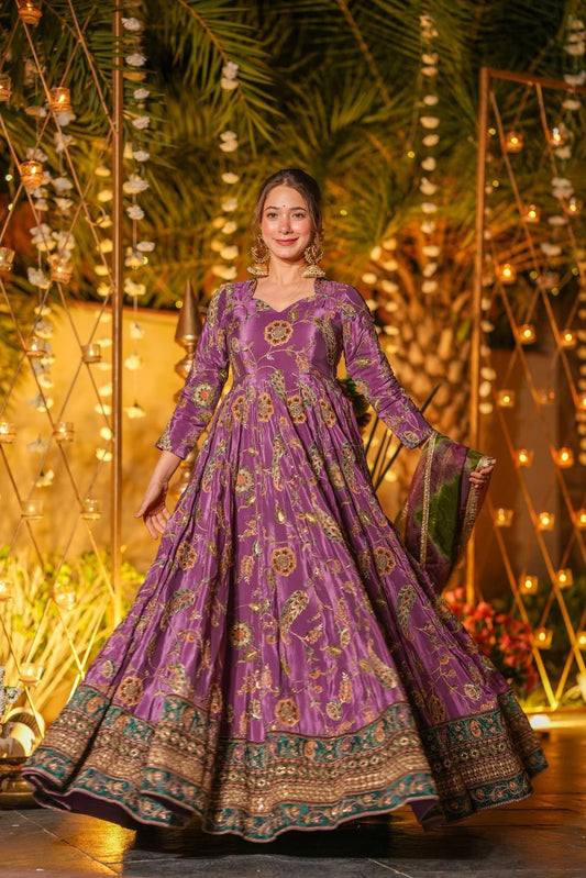 Mehroza Purple Embroidered Maxi Set