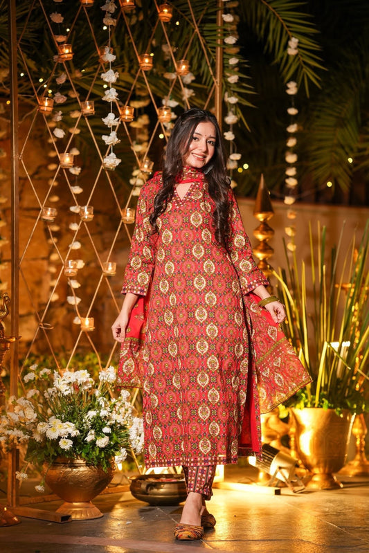 Carmine Printed Cotton Kurta Set
