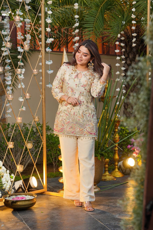 White Elnora Embroidered Co-ord Set