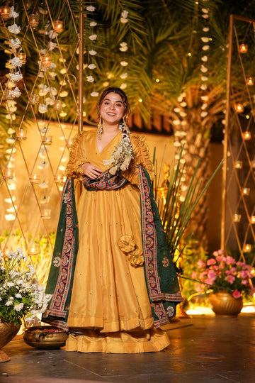 Honey Leaf Cosmos Anarkali Suit Set