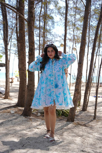 Blue & White Lillian Cotton Dream Short Dress