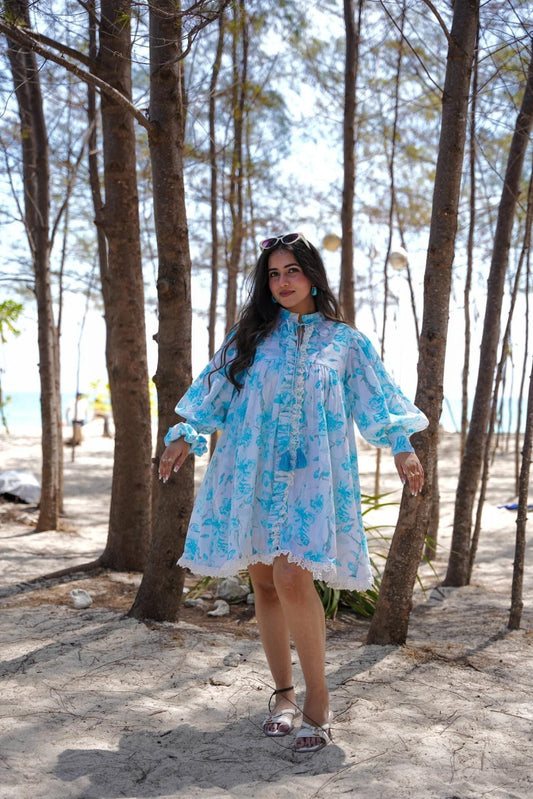 Blue & White Lillian Cotton Dream Short Dress