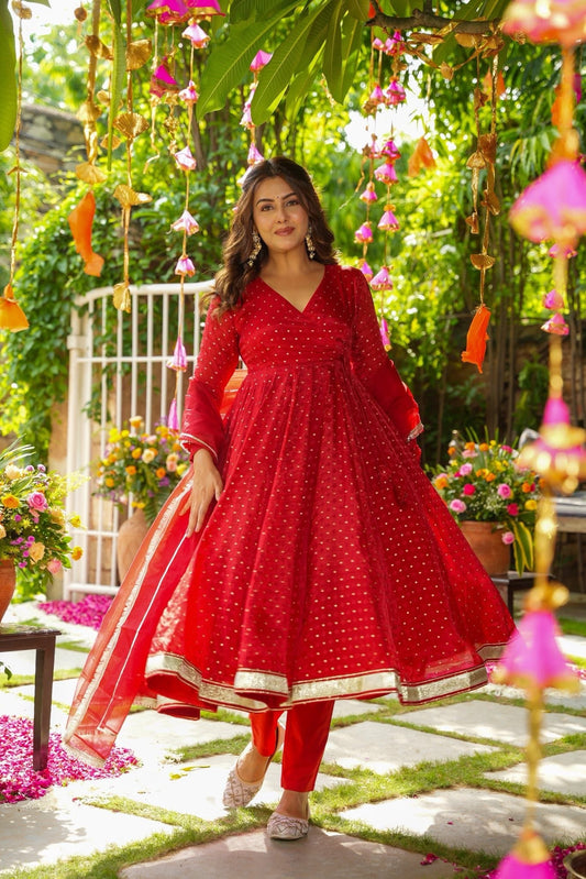 Cerise Red Organza Suit Set