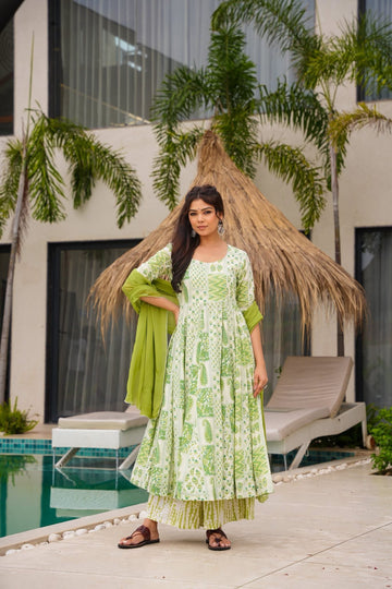Green Symphony Cotton Printed Suit Set