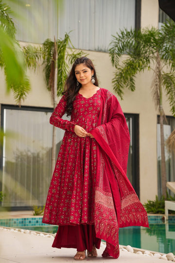 Rubina Red Muslin Suit Set
