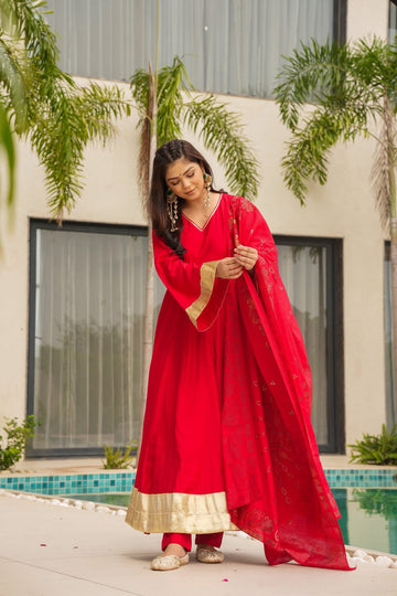 Cyrene Red Party Wear Anarkali Set