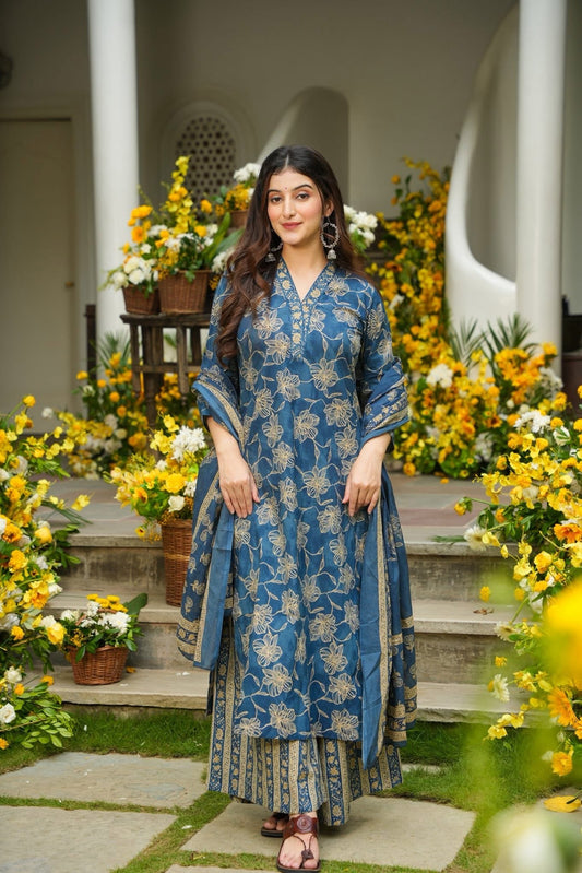Anhaita Blue Printed Cotton Kurta Set