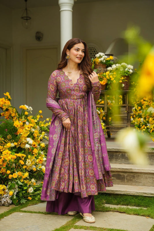 Nashita Purple Muslin Anarkali Suit Set
