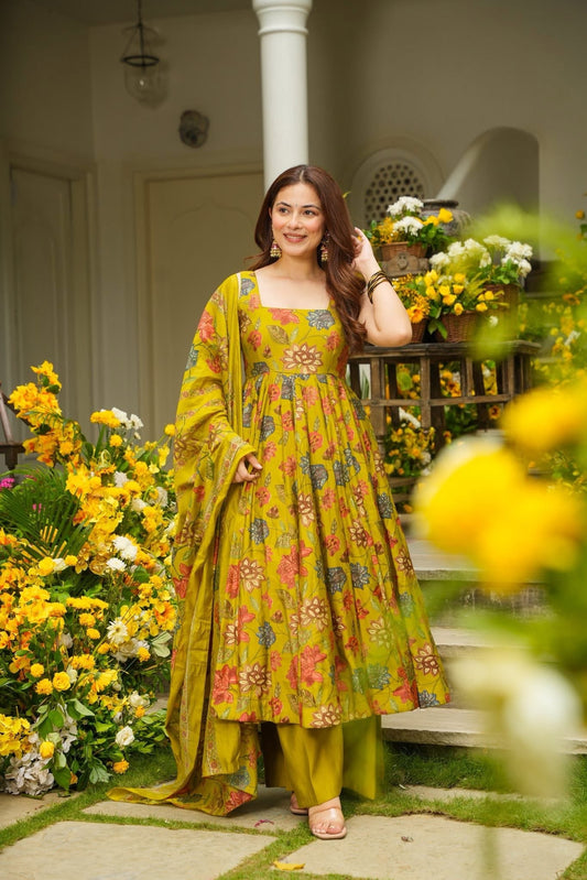 Dijon Printed Muslin Anarkali Suit Set