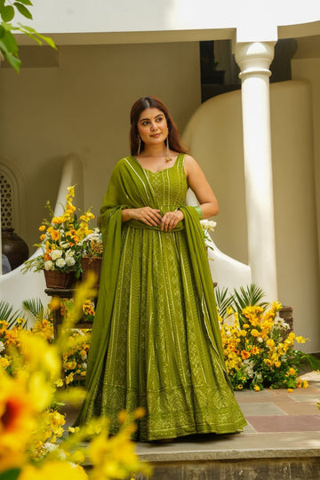 Jasveiri Green Georgette Maxi Set