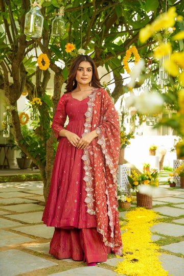 Himavya Rust Festive Anarkali Suit Set