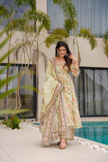 Diya Beige Cotton Suit Set