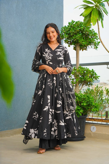 Dark Haven Cotton Anarkali Suit Set