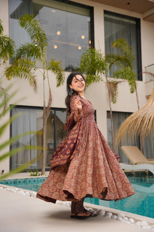 Heritage Brown Cotton Suit Set