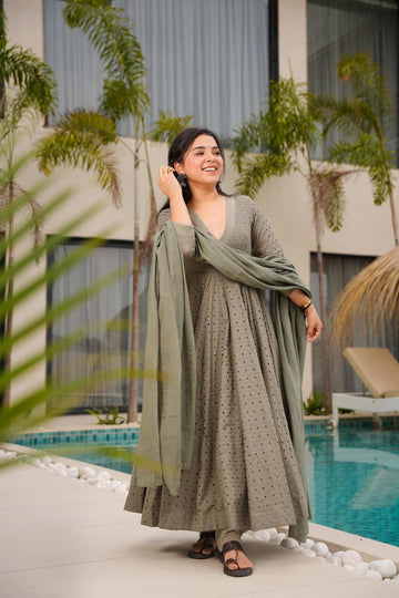 Metallic Mist Schiffli Cotton Suit Set