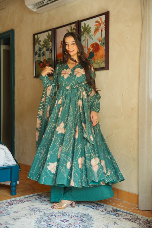 Milara Printed Cotton Anarkali Suit Set