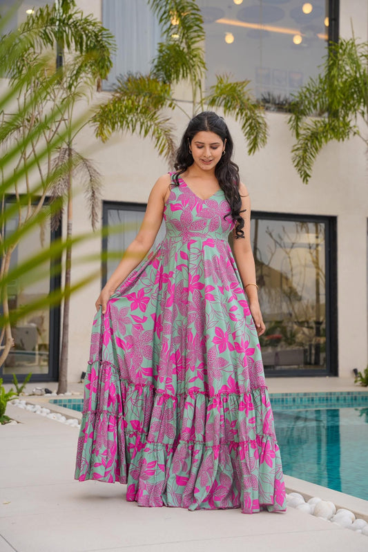 Mint Blossom Floral Maxi Dress