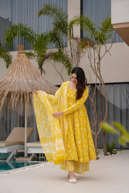 Saba Yellow Cotton Suit Set