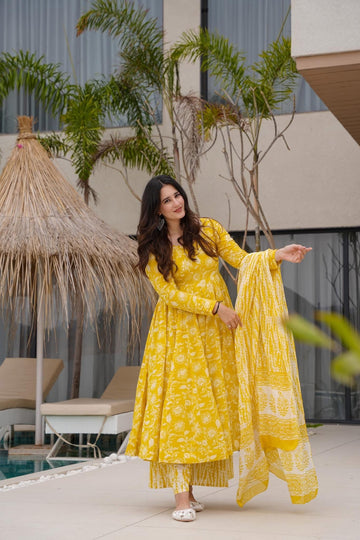 Saba Yellow Cotton Suit Set
