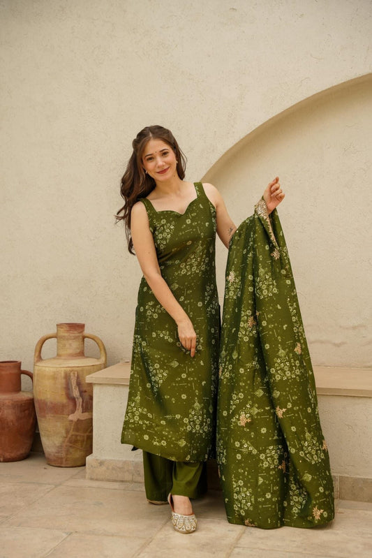 Sol green cosmos kurta set