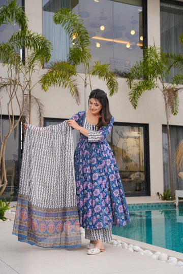 Navy Elegance Cotton Suit Set