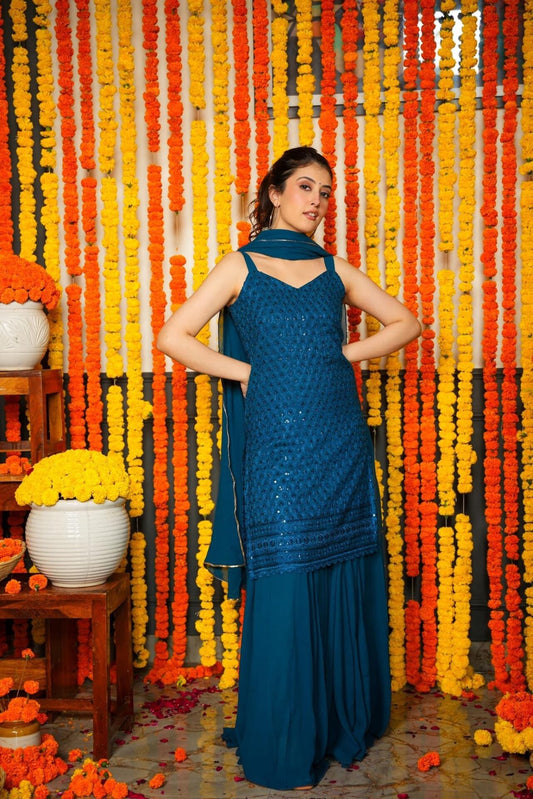 Akshara blue embroidered georgette set